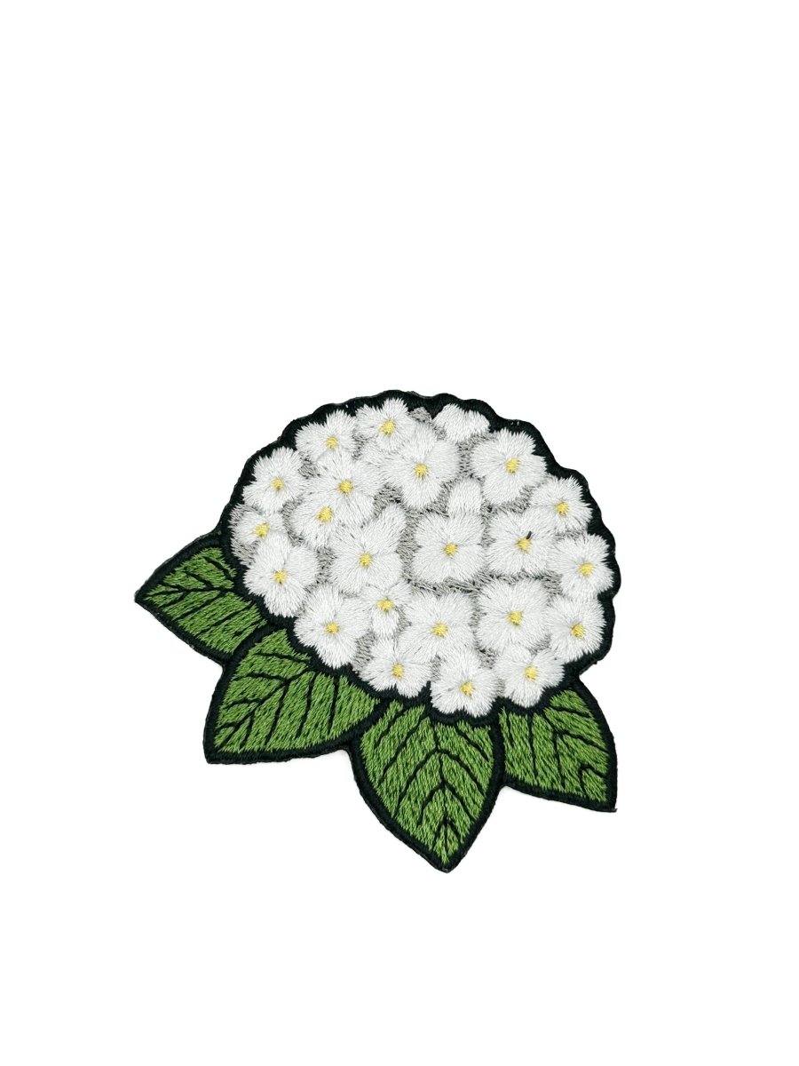 Hydrangea Embroidered Patch White Flower Patch Floral Garden - Diamonds & Rust