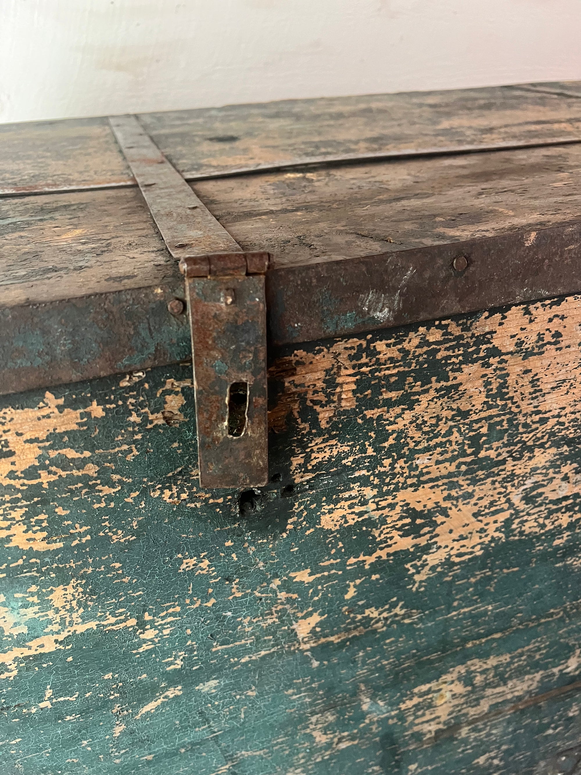 Antique Wood Chest - Metal Trim