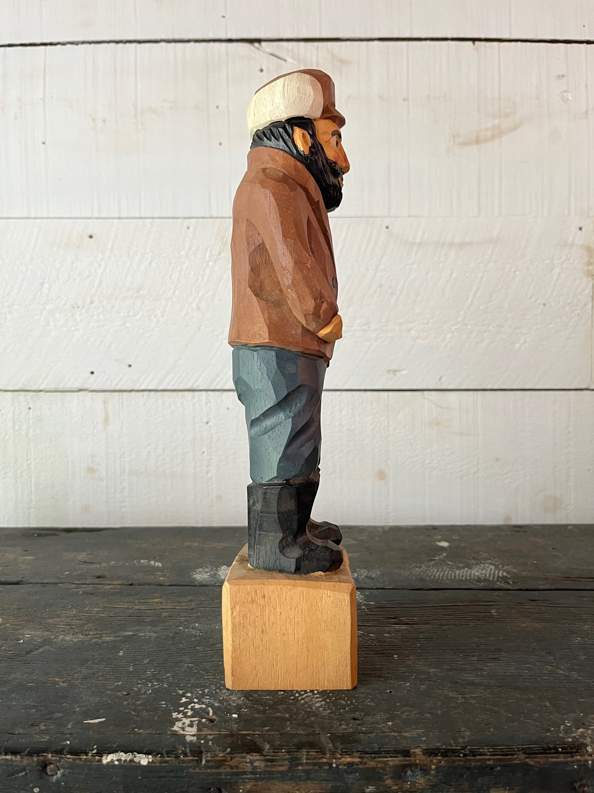 Vintage Wooden Fisherman  - Brown Coat