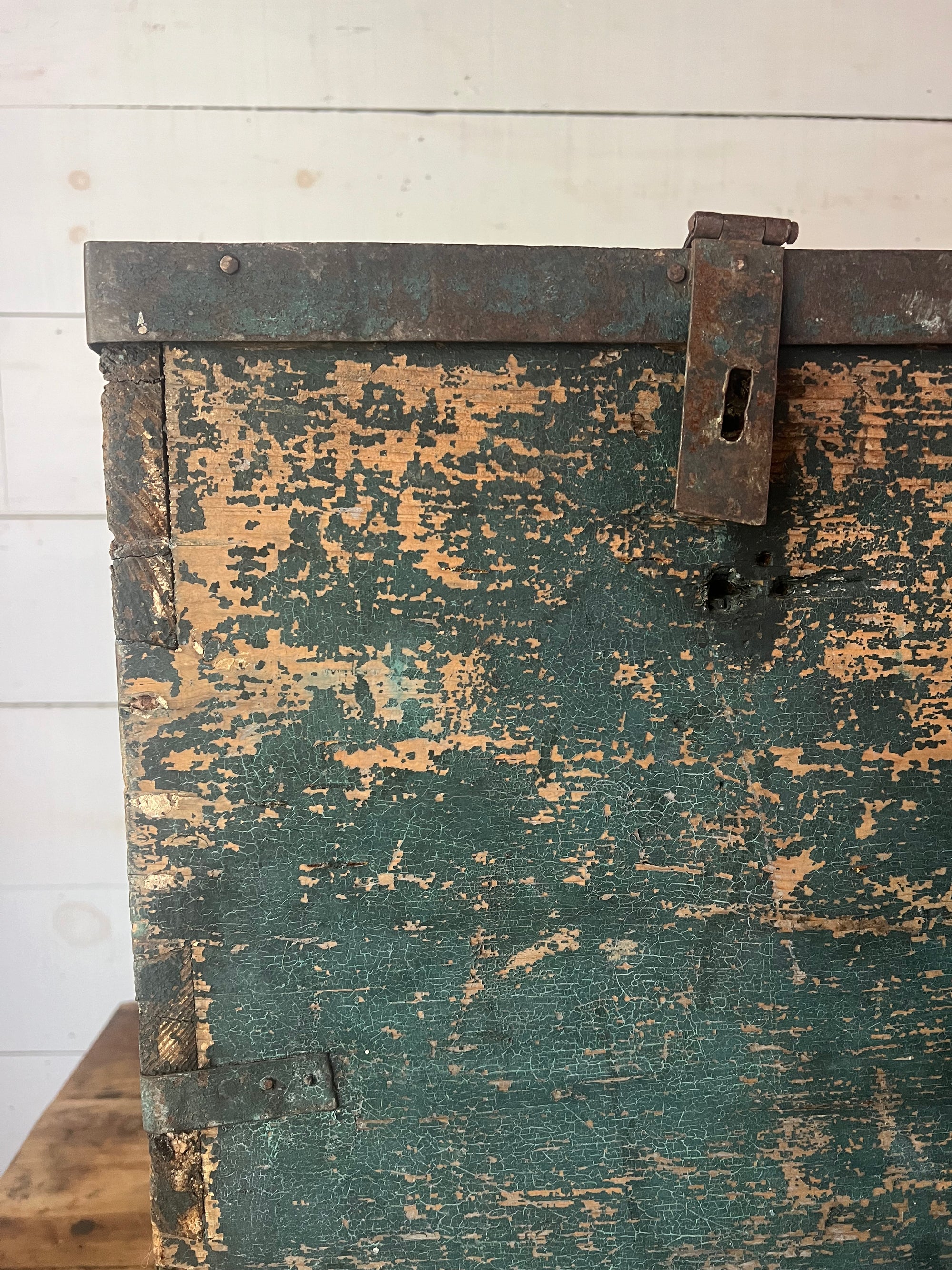 Antique Wood Chest - Metal Trim