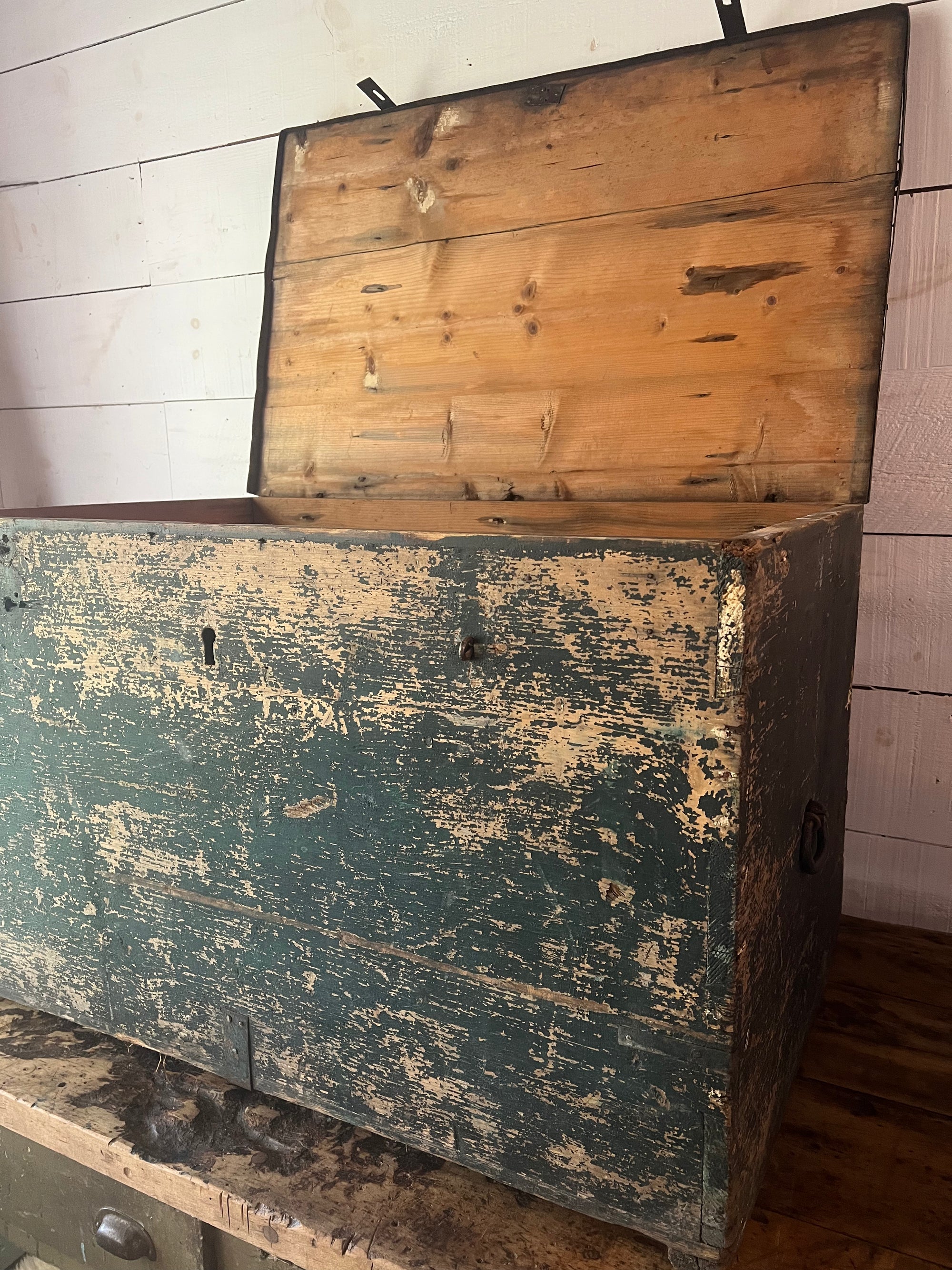 Antique Wood Chest - Metal Trim