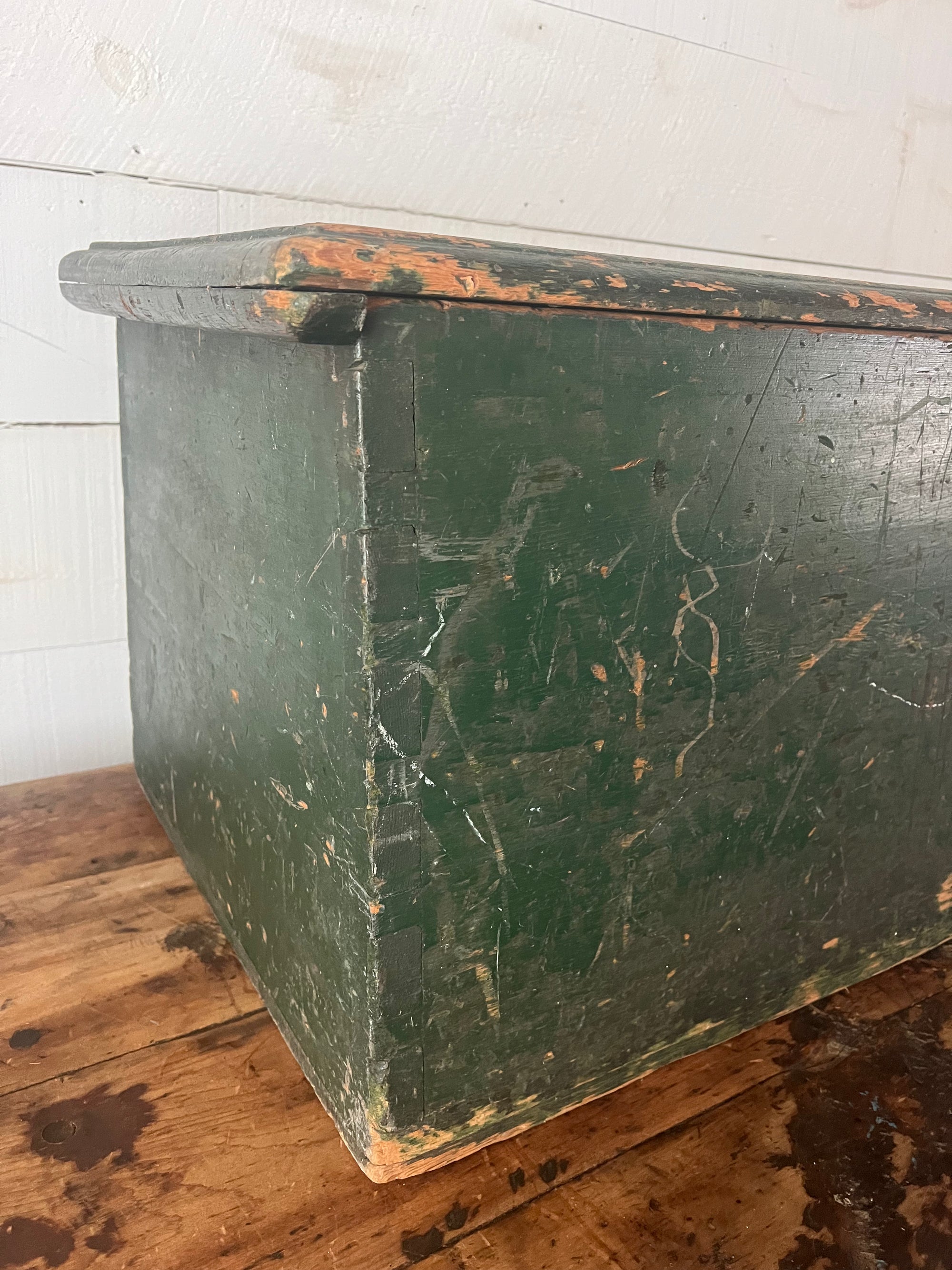 Antique Green Wood Chest