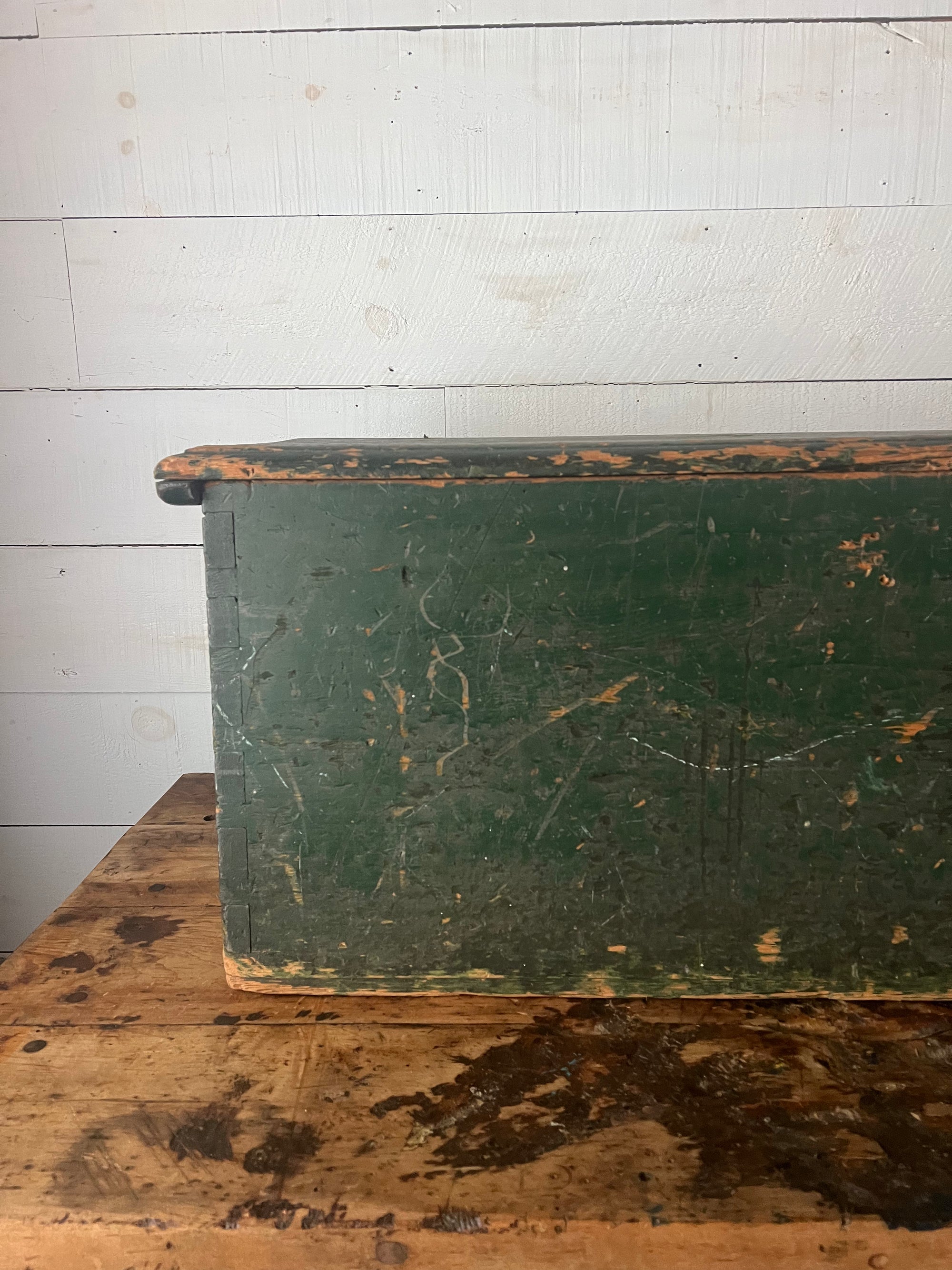 Antique Green Wood Chest