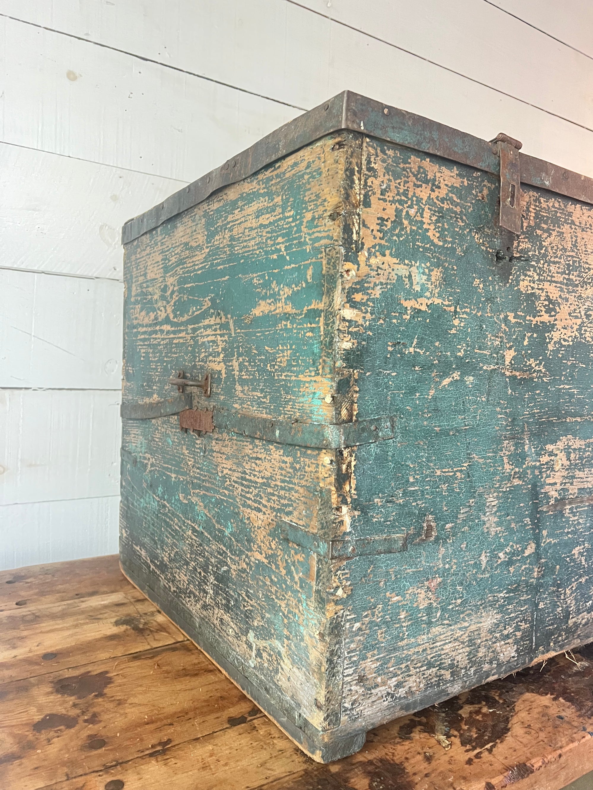 Antique Wood Chest - Metal Trim