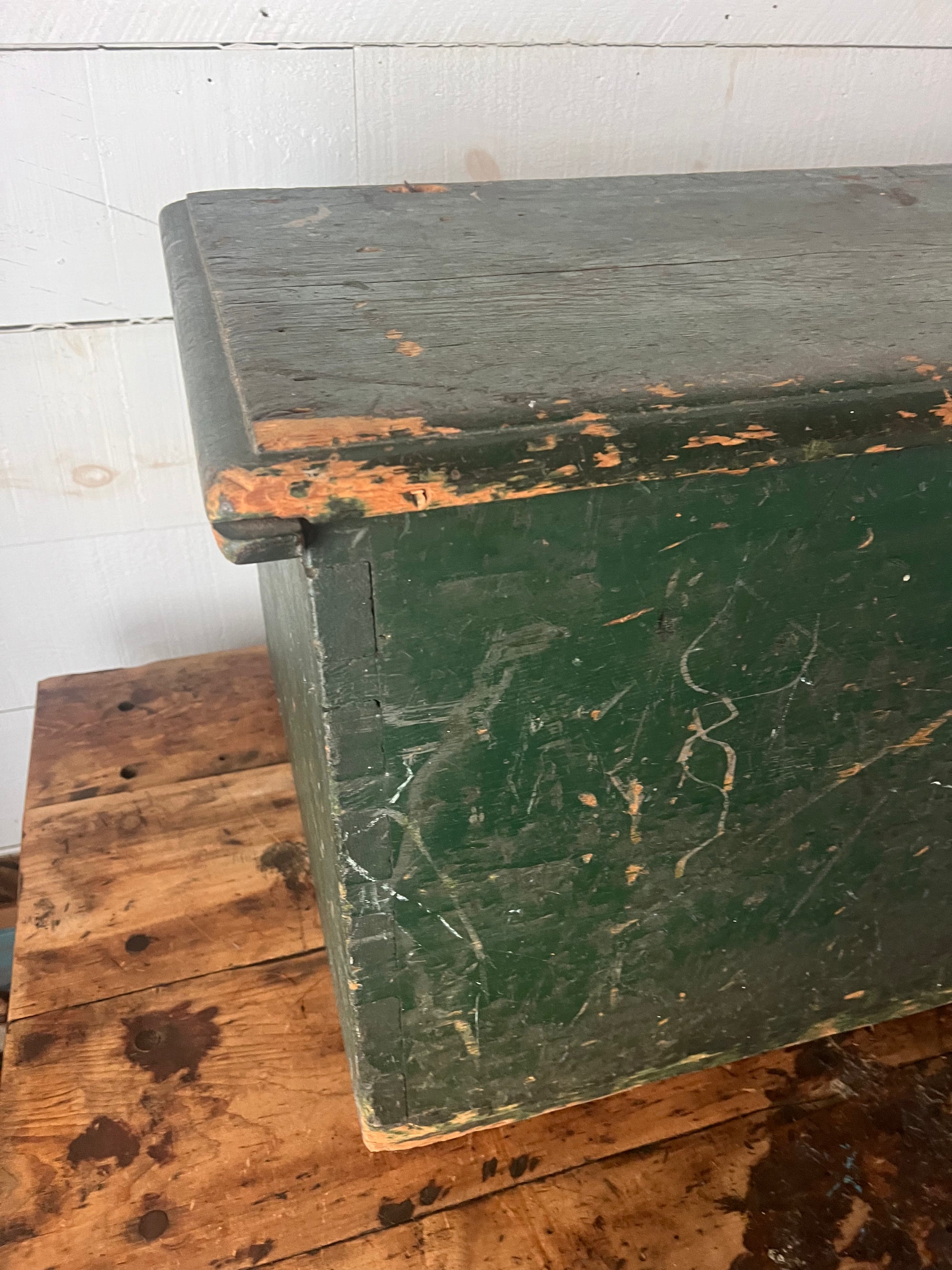 Antique Green Wood Chest
