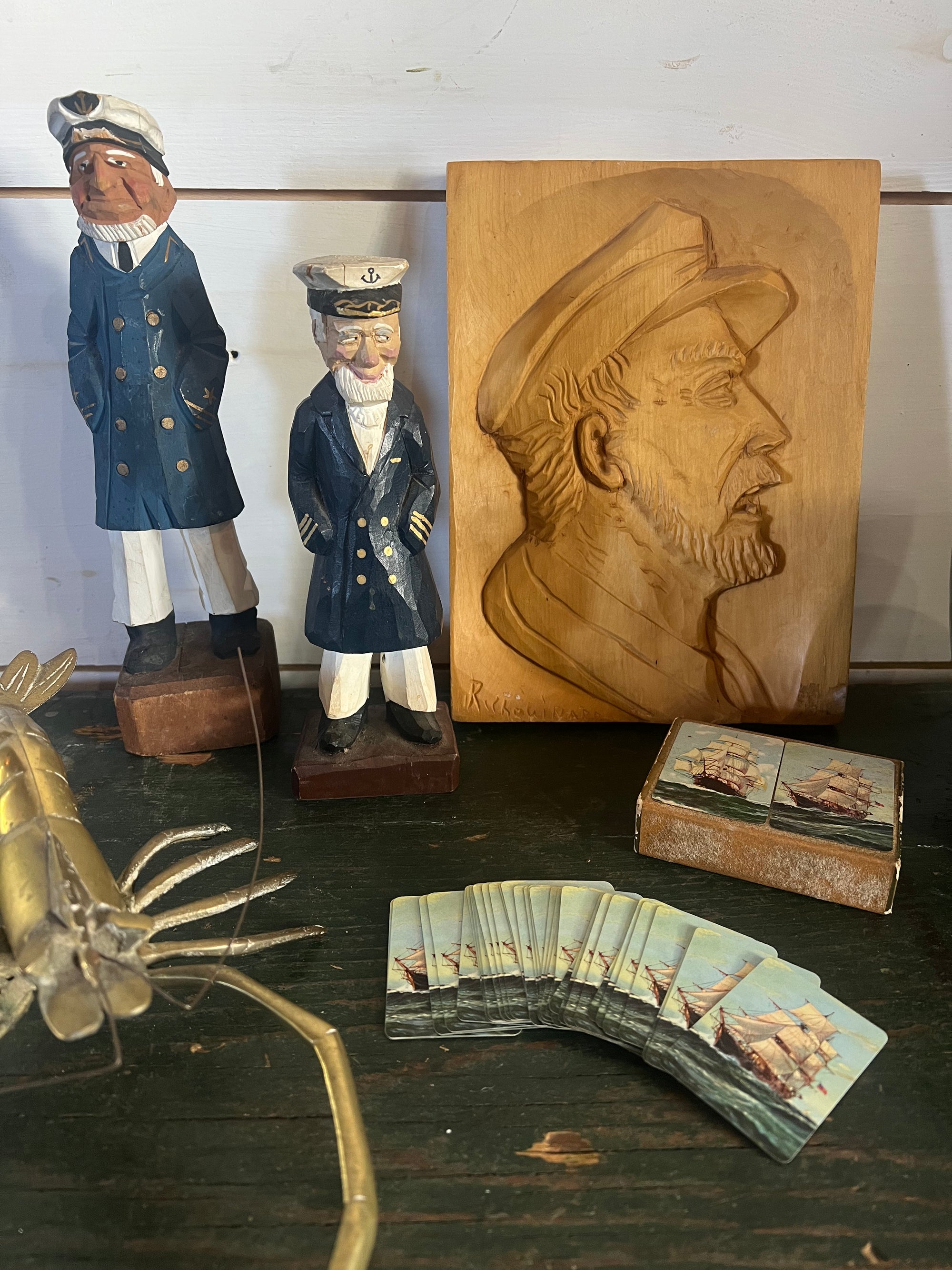 Vintage Wooden Fisherman - Blue Coat