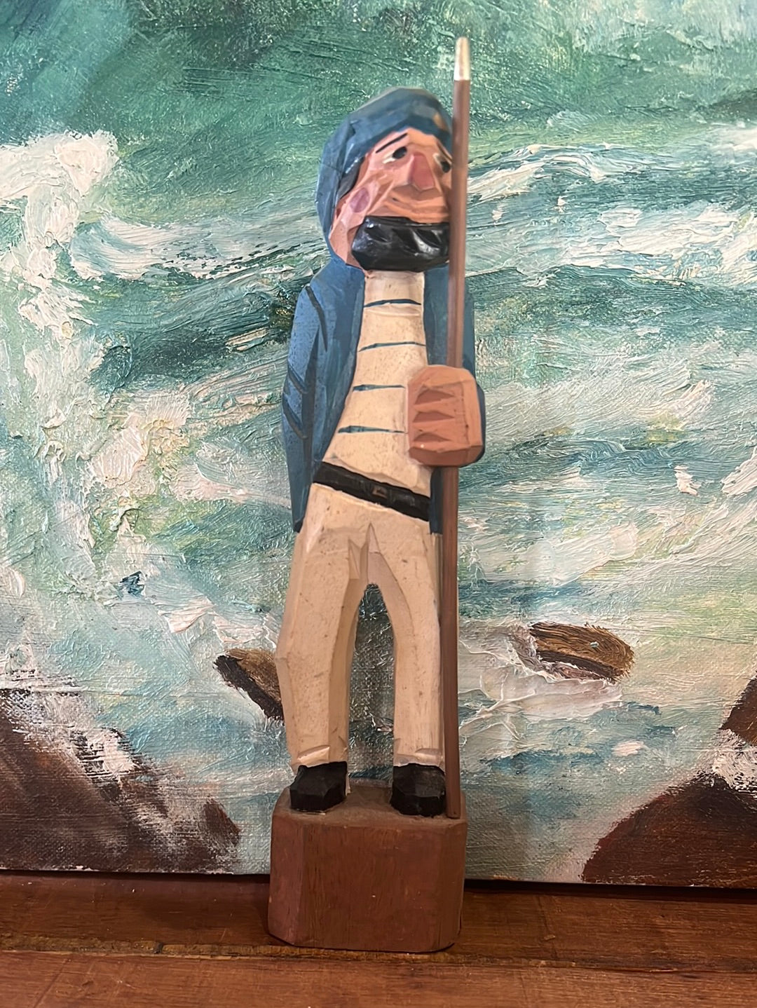 Vintage Wooden Fisherman - Blue Coat