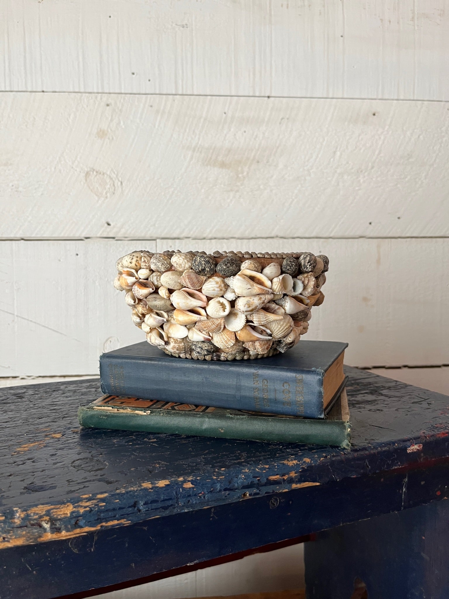 Tramp Art Shell Encrusted Planter