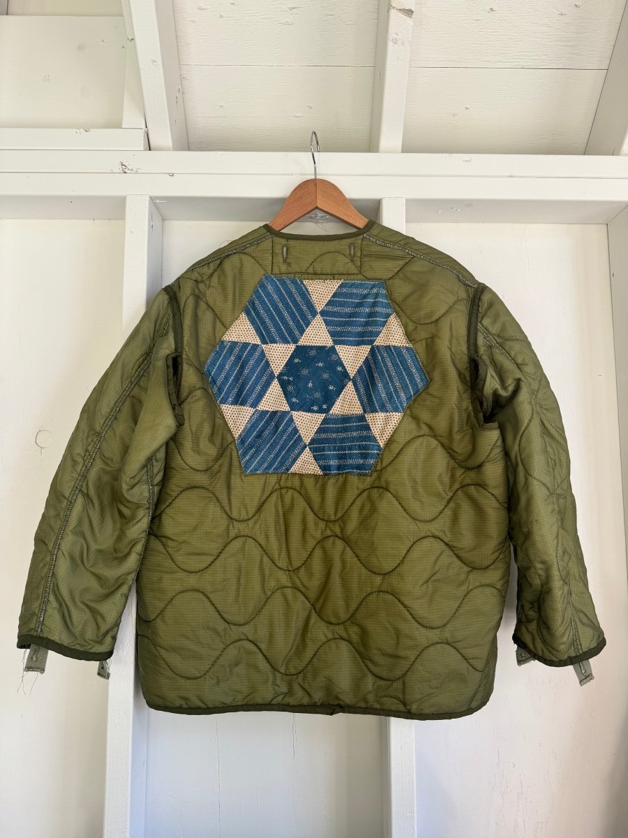 Indigo Quilt Patch - Vintage Quilted Liner - Diamonds & Rust