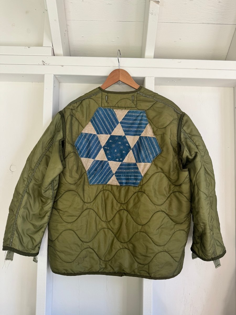 Indigo Quilt Patch - Vintage Quilted Liner - Diamonds & Rust