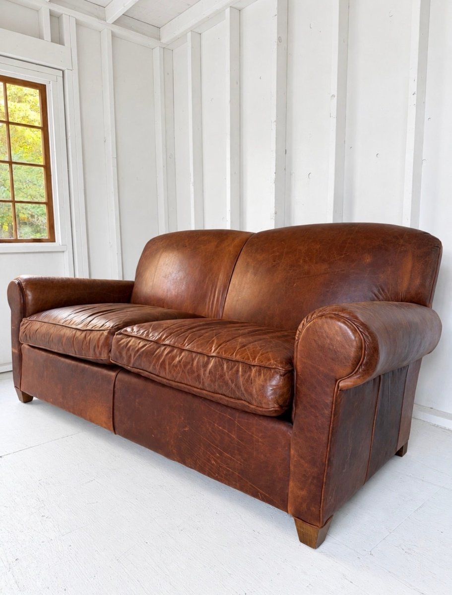 Leather Sofa - Two Seater - Diamonds & Rust