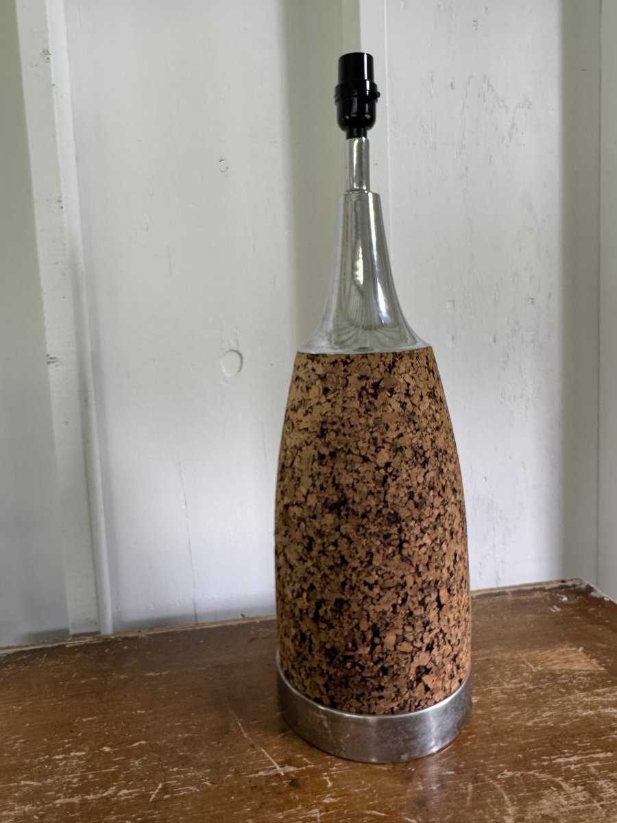 Mid - Century Modern Cork + Chrome Table Lamp - Diamonds & Rust