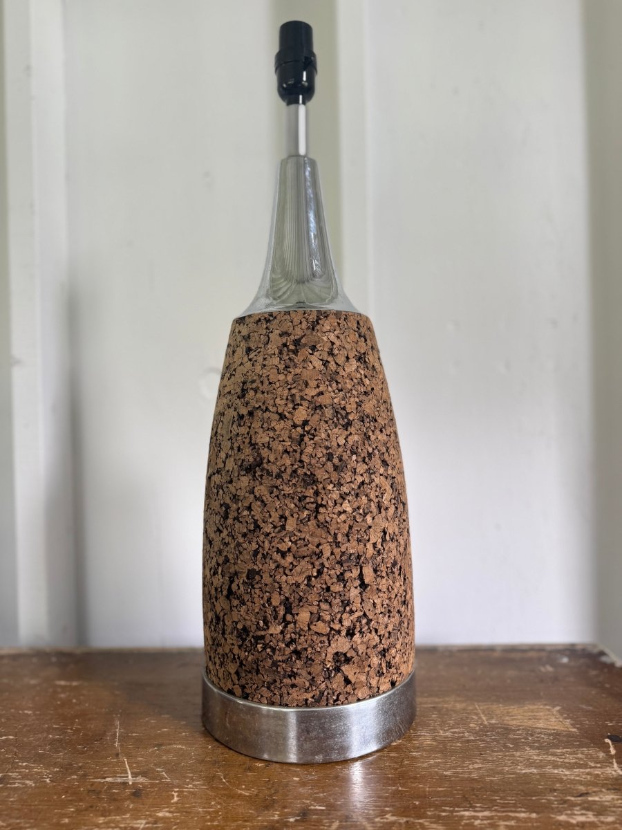 Mid - Century Modern Cork + Chrome Table Lamp - Diamonds & Rust
