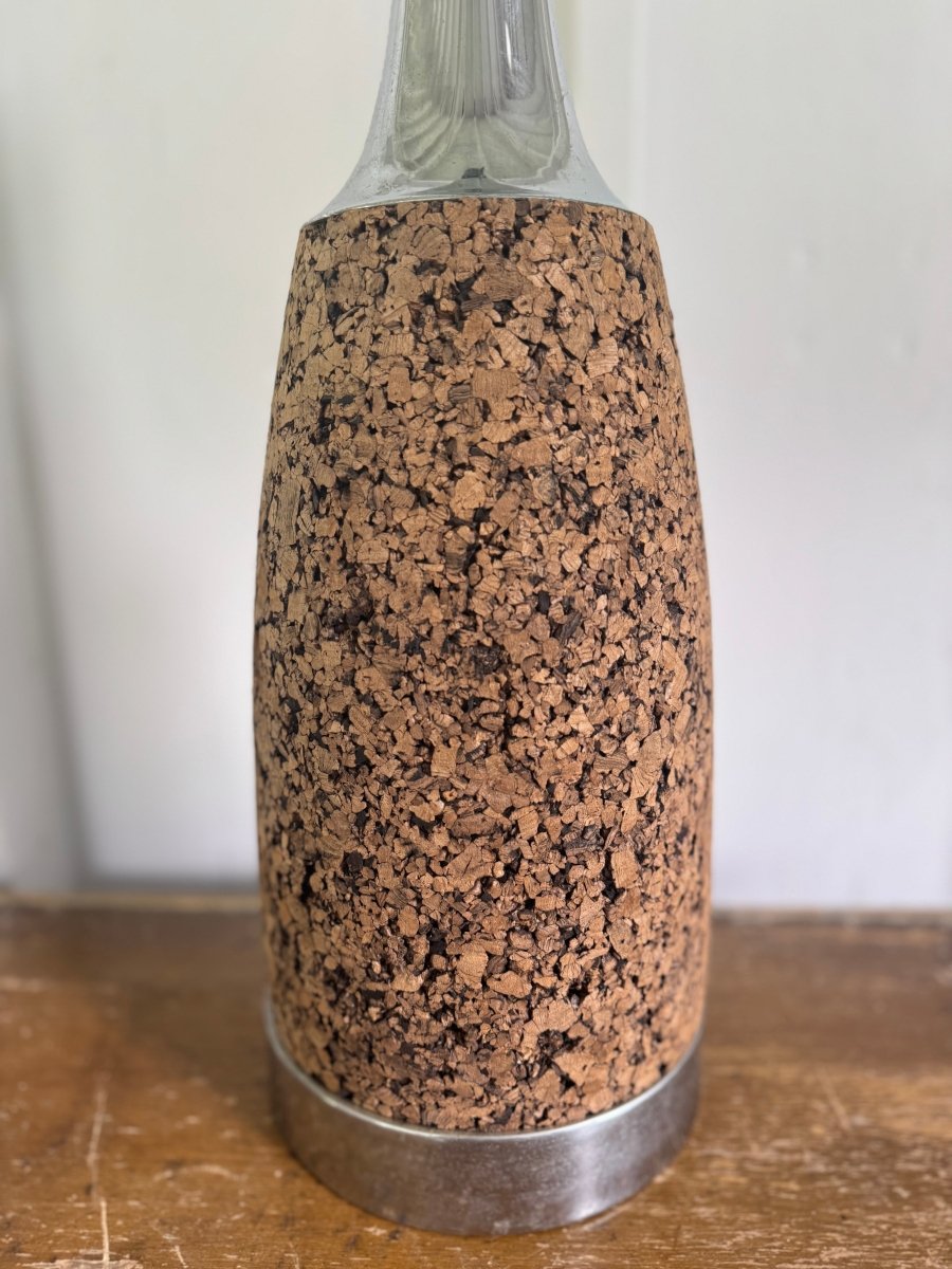 Mid - Century Modern Cork + Chrome Table Lamp - Diamonds & Rust