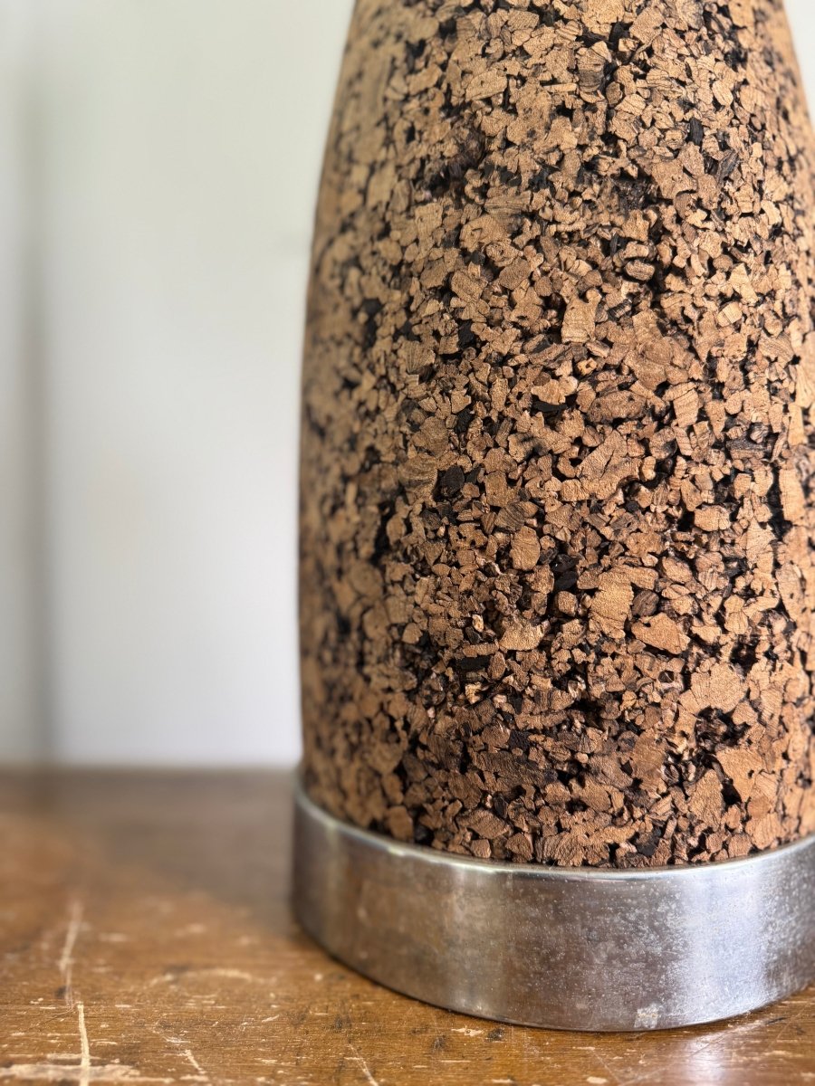 Mid - Century Modern Cork + Chrome Table Lamp - Diamonds & Rust