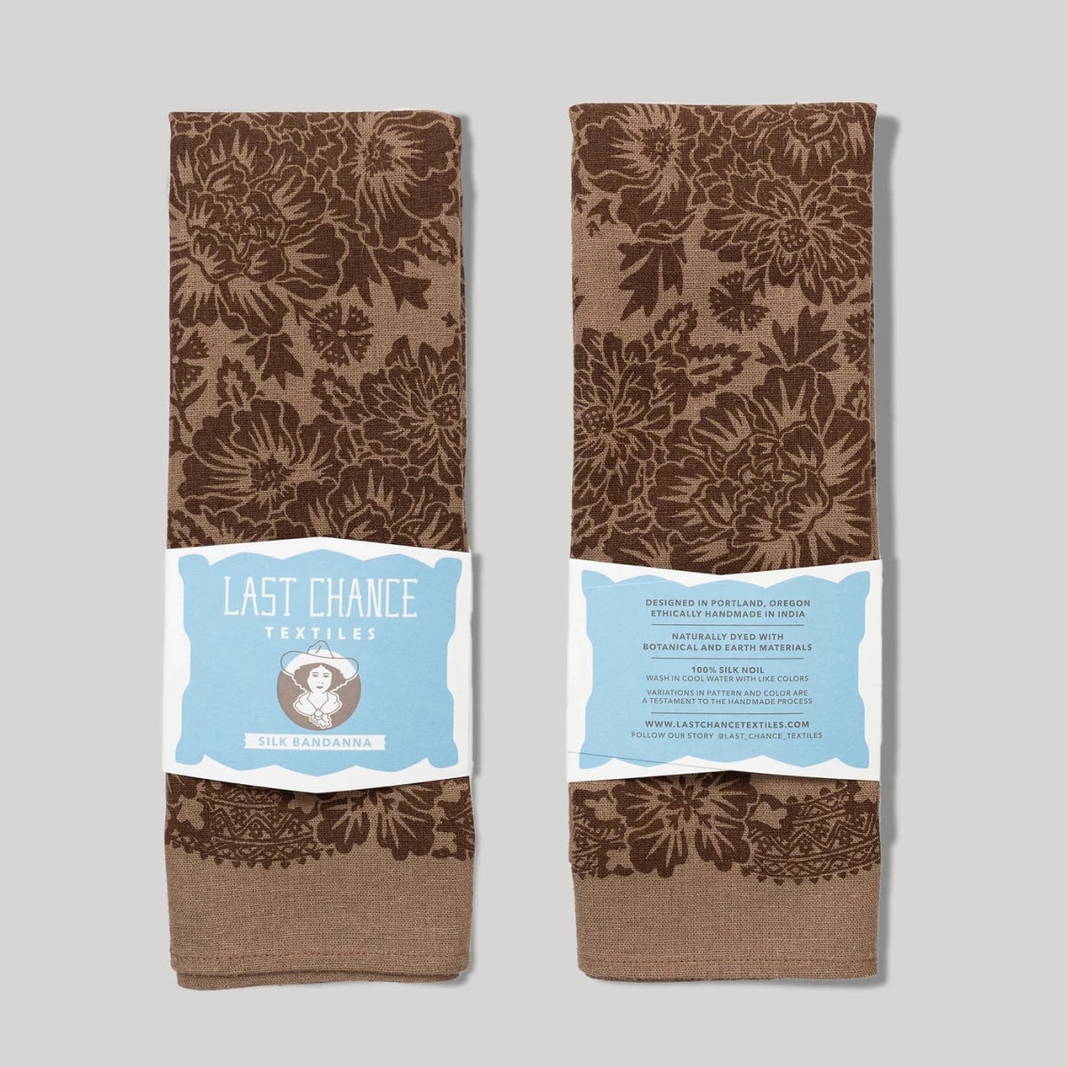 Natural Dye Silk Bandana - Brazil Nut Brown - Diamonds & Rust