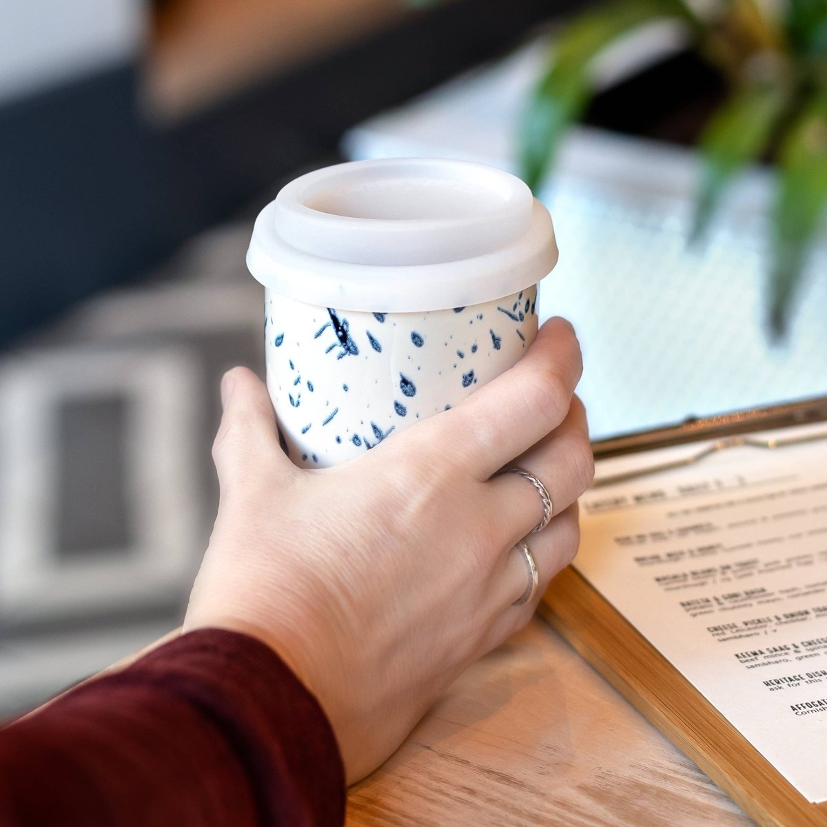 Orchid Ceramic Travel Mug – 12oz with Lid & Sleeve - Diamonds & Rust