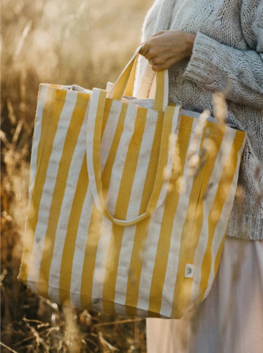 Organic Striped Tote - Yellow - Diamonds & Rust