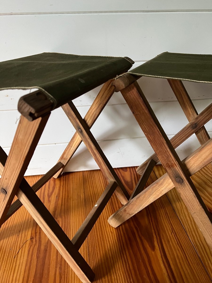 Pair of Vintage Camp Stools - Diamonds & Rust