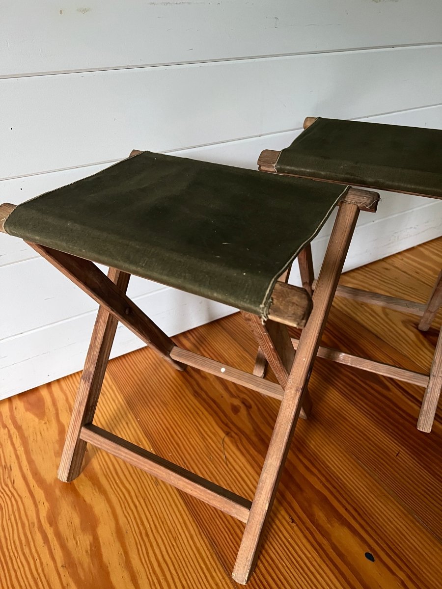 Pair of Vintage Camp Stools - Diamonds & Rust