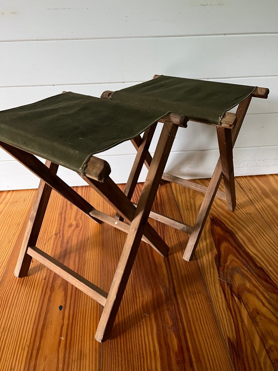 Pair of Vintage Camp Stools - Diamonds & Rust