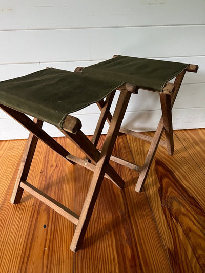 Pair of Vintage Camp Stools - Diamonds & Rust