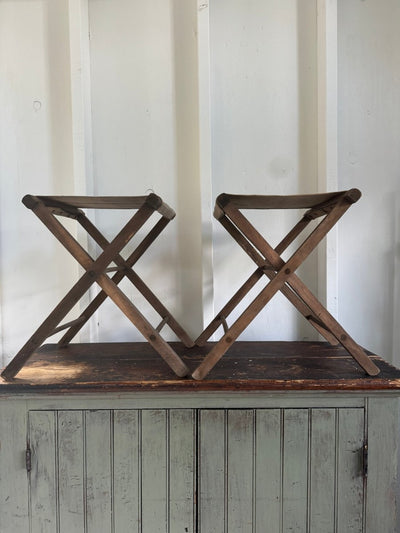 Pair of Vintage Camp Stools - Diamonds & Rust