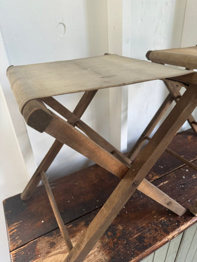 Pair of Vintage Camp Stools - Diamonds & Rust