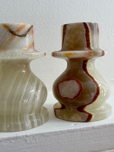 Pair of Vintage Stone Candlesticks - Diamonds & Rust