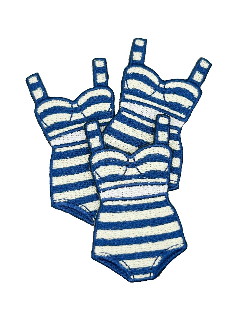Preppy Striped Bikini Patch, Navy Cream Coastal Swimsuit - Diamonds & Rust