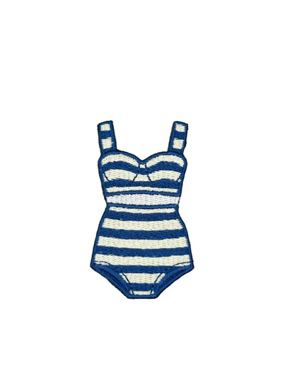 Preppy Striped Bikini Patch, Navy Cream Coastal Swimsuit - Diamonds & Rust