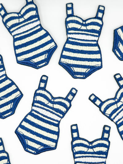 Preppy Striped Bikini Patch, Navy Cream Coastal Swimsuit - Diamonds & Rust