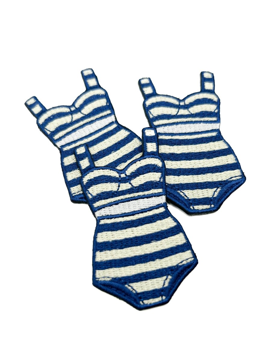 Preppy Striped Bikini Patch, Navy Cream Coastal Swimsuit - Diamonds & Rust