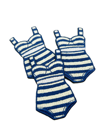 Preppy Striped Bikini Patch, Navy Cream Coastal Swimsuit - Diamonds & Rust