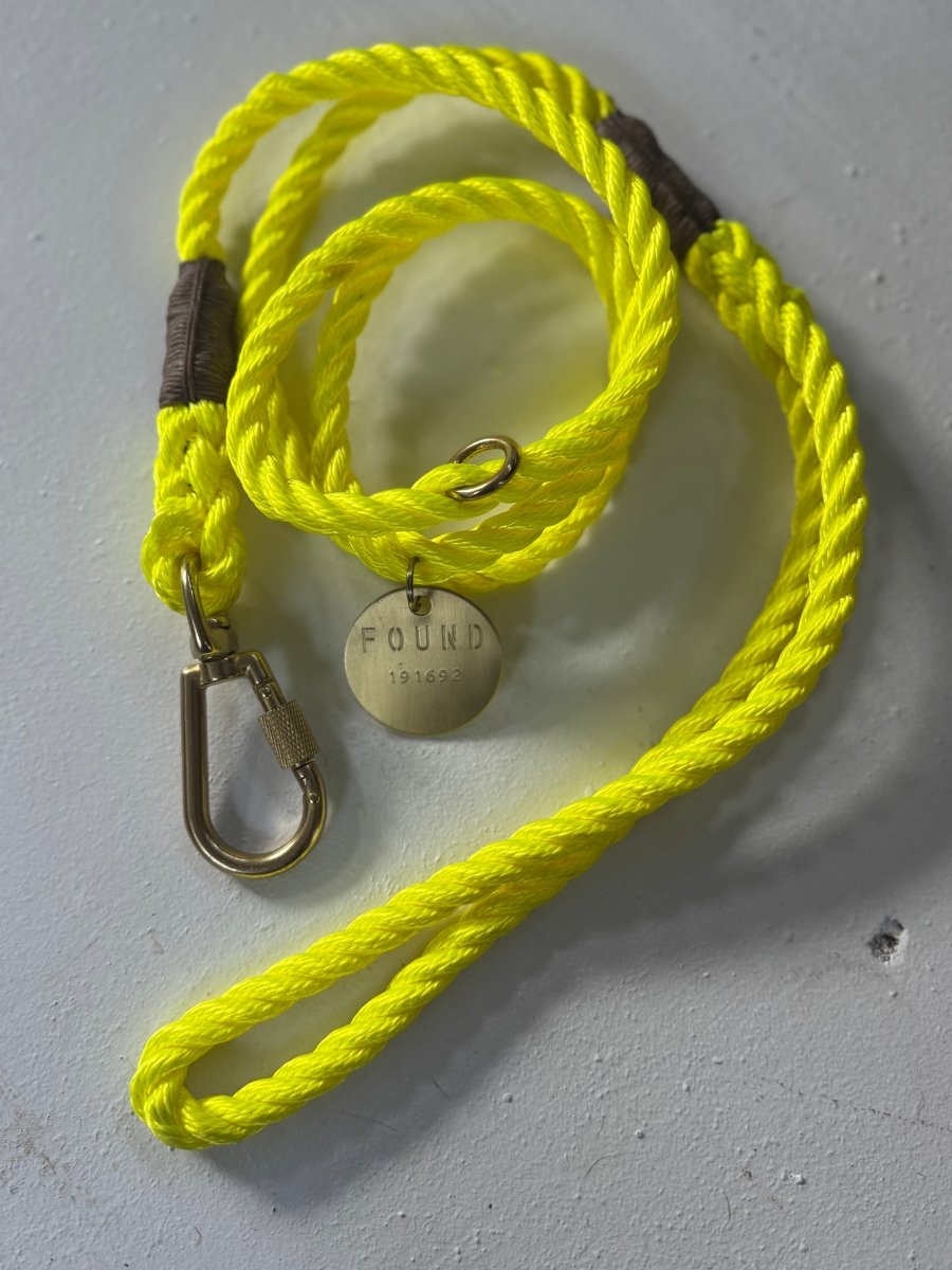 Saftey Yellow Rope Dog Leash - Diamonds & Rust