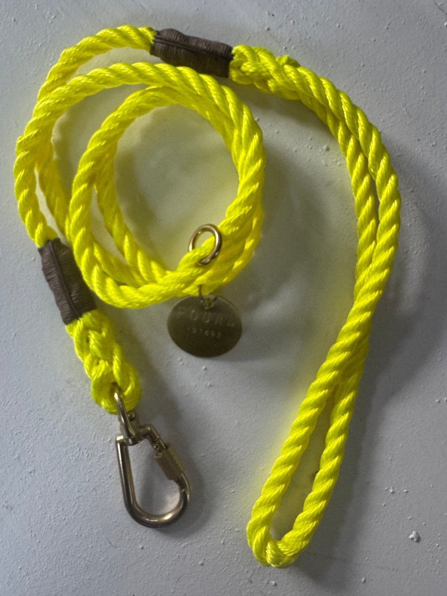 Saftey Yellow Rope Dog Leash - Diamonds & Rust