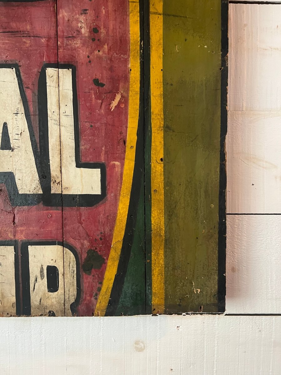 Salvaged Hand Painted Gold Metal Flour Sign - Diamonds & Rust