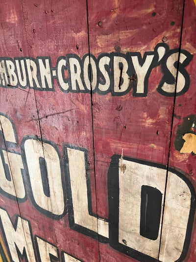 Salvaged Hand Painted Gold Metal Flour Sign - Diamonds & Rust