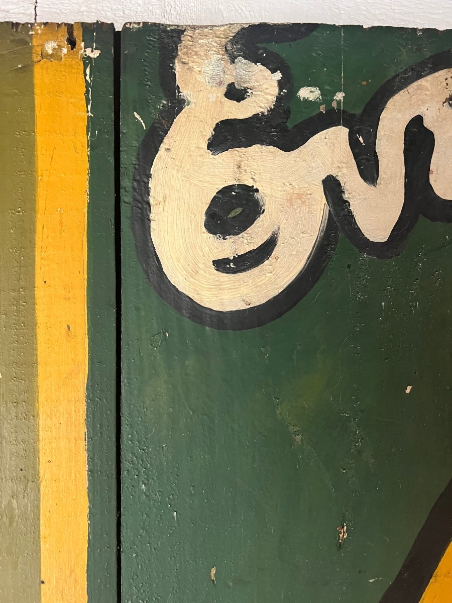 Salvaged Hand Painted Gold Metal Flour Sign - Diamonds & Rust