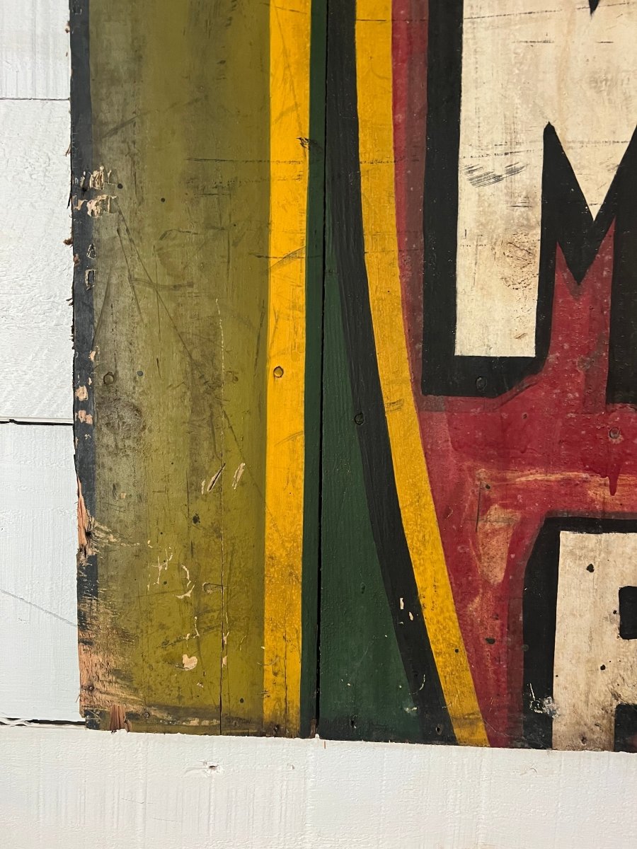 Salvaged Hand Painted Gold Metal Flour Sign - Diamonds & Rust