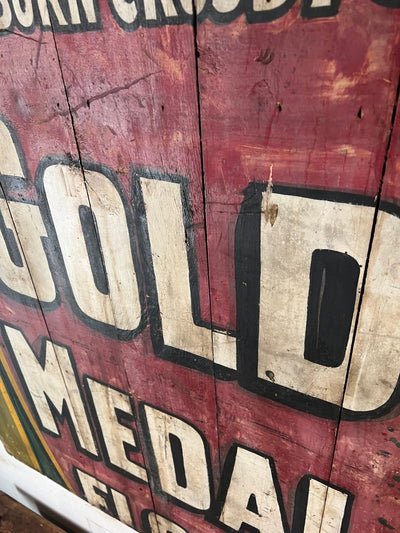 Salvaged Hand Painted Gold Metal Flour Sign - Diamonds & Rust