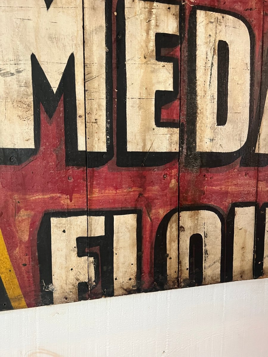 Salvaged Hand Painted Gold Metal Flour Sign - Diamonds & Rust