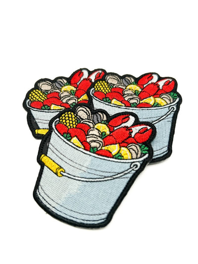 Seafood Boil Embroidered Patch Coastal Shrimp Crab Bucket - Diamonds & Rust