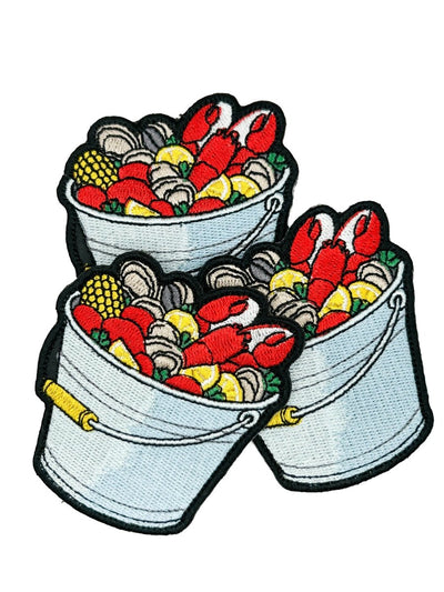 Seafood Boil Embroidered Patch Coastal Shrimp Crab Bucket - Diamonds & Rust