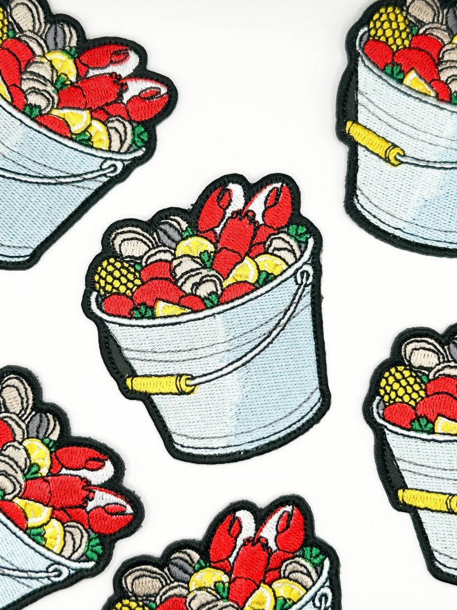 Seafood Boil Embroidered Patch Coastal Shrimp Crab Bucket - Diamonds & Rust