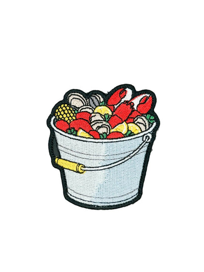 Seafood Boil Embroidered Patch Coastal Shrimp Crab Bucket - Diamonds & Rust
