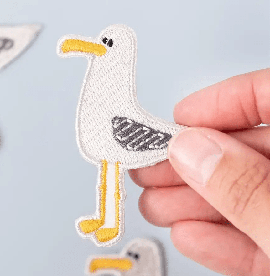 Seagull Embroidered Iron - On Patch Coastal Bird Design Beach - Diamonds & Rust