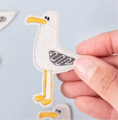 Seagull Embroidered Iron - On Patch Coastal Bird Design Beach - Diamonds & Rust