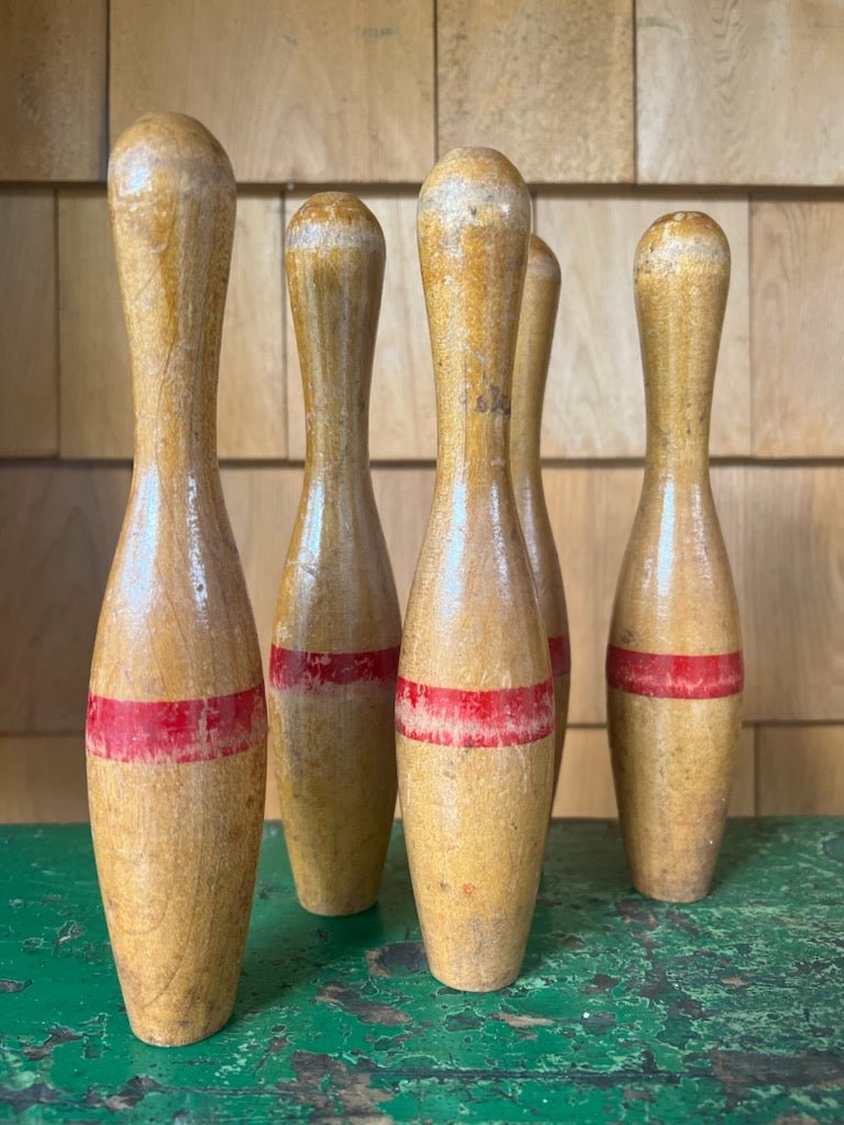 Set of 5 Wood Bowling Pins - Diamonds & Rust