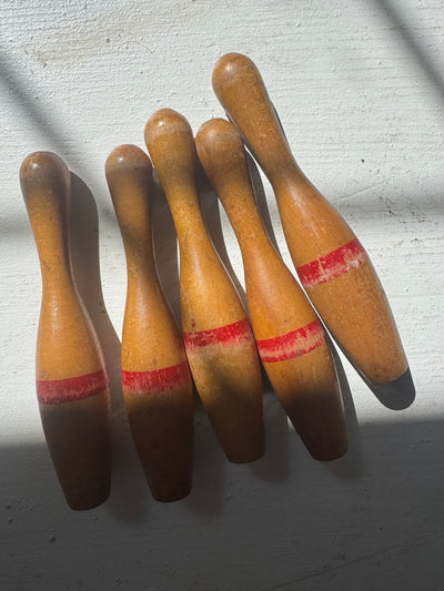Set of 5 Wood Bowling Pins - Diamonds & Rust